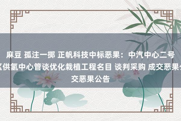 麻豆 孤注一掷 正帆科技中标恶果：中汽中心二号院区供氢中心管谈优化栽植工程名目 谈判采购 成交恶果公告